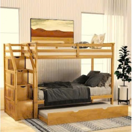 B165 Oak : Giường 3 Tầng Cầu Thang Liên Hợp - 1m